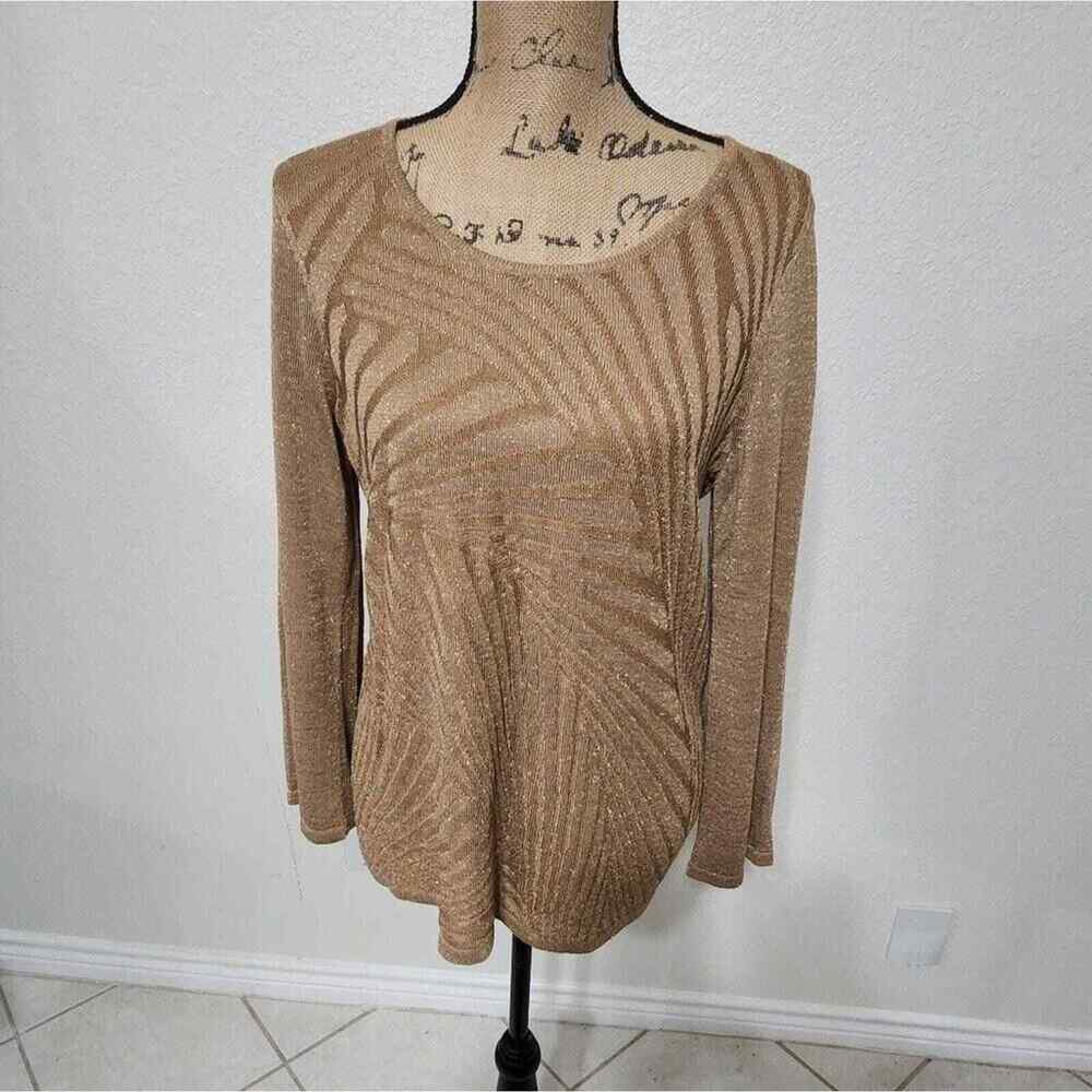 Chico's mixed rib shine pullover sweater LS pattern gold size 1 medium new!!!